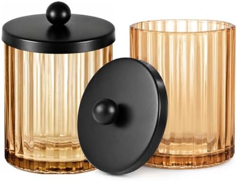 Amolliar Amber Glass Qtip Holder, Apothecary Jar for Bathroom(Black 2 Pack)