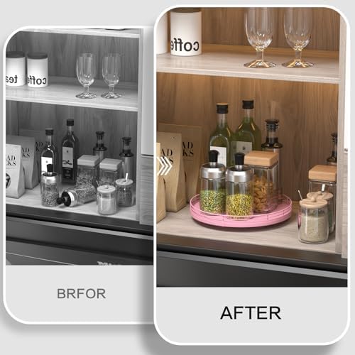 Oroyutor 10-Inch Oak Lazy Susan Vanity Tray, Pink Finish
