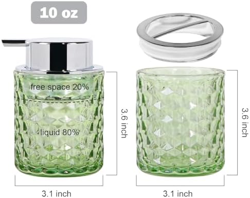 Bathroom Accessories Set, 3pcs Green Glass Bathroom Accessory Set,Toothbrush Holder, Foaming Soap Dispenser and Tumbler, Silver Bathroom Decor Sets for Organizer, Home Apartment Gift