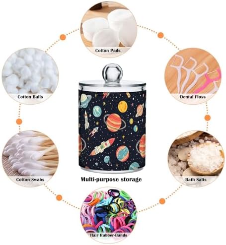 ALAZA Solar System Star Planet Space 2 Pack Qtip Holder Dispenser for Cotton Swabs, Balls, Pads, Floss 10 oz Plastic Canister Organizer