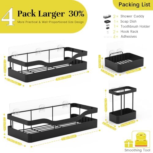 Heavy-Duty Adhesive Shower Caddy, Black Organizer