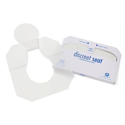 Hospeco Flushable Toilet Seat Covers - 1000 Pcs, 4 Packs of 250 - Disposable Paper Discreet Seats for Commercial Wall Dispenser, 16.75 x 14.25 Half-Fold, White