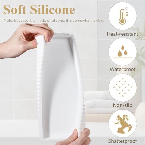 Silicone Bathroom Tray Vanity Tray Kitchen Counter Decor, Large, White