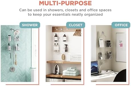 Zenna Home Shower Caddy Hanging Bathroom Organizer, Steel Shower Shelves with 4 Sliding Baskets and Built in Hooks, Accomodates Hose for Handheld Shower Head Storage System, Chrome