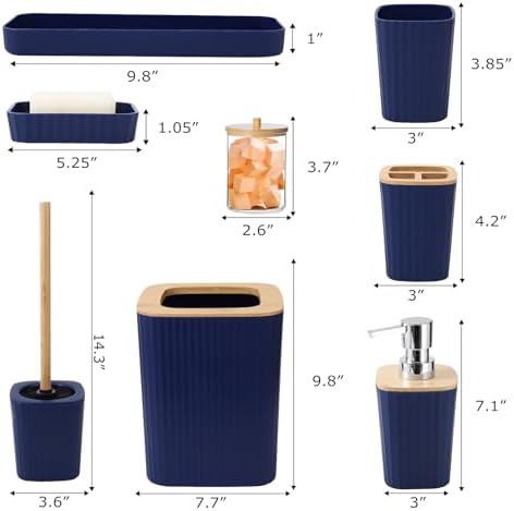 XLHOMO Blue Bathroom Set, Blue and Gold Bathroom Accessories Set, 9 Pieces