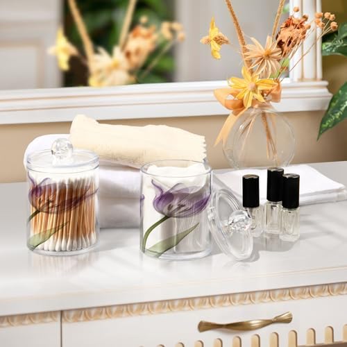 ALAZA Lilies Flower Leaves Floral 2 Pack Qtip Holder Dispenser for Cotton Swabs, Balls, Pads, Floss 10 oz Plastic Canister Organizer