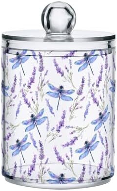 MNSRUU 4 Pack Qtip Holder Organizer Dispenser Dragonfly Lavender Bathroom Storage Canister Cotton Ball Holder Bathroom Containers for Cotton Swabs/Pads/Floss
