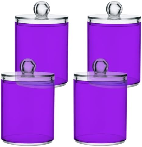 Gredecor 4 Pack Purple Qtip Holder Organizer Dispenser Clear Bathroom Storage Canister Cotton Ball Holder Bathroom Containers for Cotton Swabs/Pads/Floss