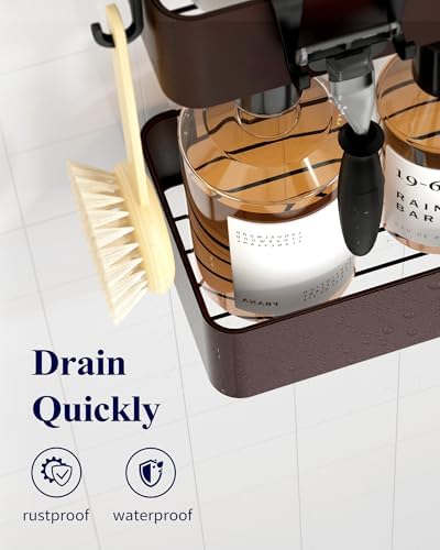 Kitsure Shower Caddy Adhesive, Stylish Shower Organizer, Large, Brown