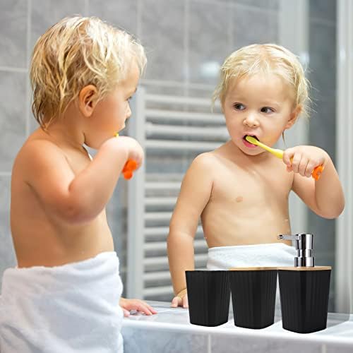 XLHOMO Black Bathroom Accessories Set, 9PCS Bathroom Accessory Set with Trash Can,Tray,Soap Dispenser,Toothbrush Holder,Toothbrush Cup,Soap Dish,Toilet Brush and Q-tip Holders for Housewarming