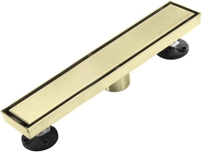 AVSIILE Linear Shower Floor Drain, Brushed Gold 12 Inch 304 Stainless Steel Bathroom Drains Kit, Rectangular Shower Trench Drain with Reversable Tile-in Pattern Drain Cover & Hair Catcher