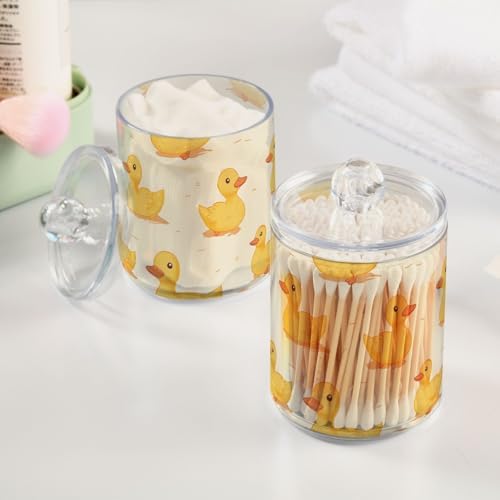 2 Pack Qtip Holder Organizer Dispenser Ducks Yellow Bathroom Storage Canister Cotton Ball Holder Container for Cotton Pads/Swabs/Floss