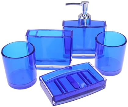 Bathroom Accessories Set, Acrylic Bathroom Accessory Set with Soap Dispenser,Soap Dish, Toothbrush Holder, Tumbler, Modern Bathroom Accessories Decor,Gift for Home (Blue-5)