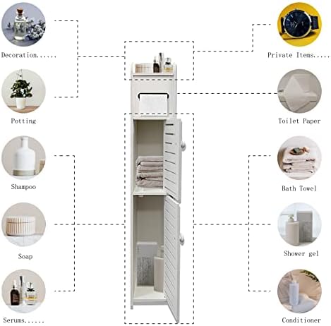 Small Bathroom Storage Cabinet, Slim Toilet Paper Organizer with 2 Doors & Shelves, Over Toilet Storage Cabinet for Skinny Bathroom Space Corner - White