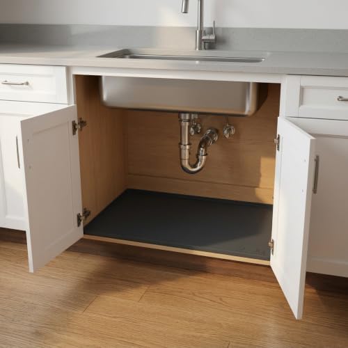 BASIN - Heavy Duty Under Sink Mat - The Original Silicone Under Sink Mats for Kitchen Waterproof - Under Sink Tray for Kitchen Waterproof - Under Sink Cover Kitchen Cabinet Liner Gray 34x22