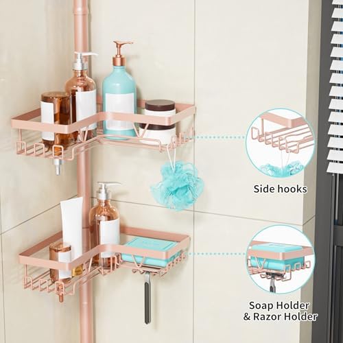 KEGII Corner Shower Caddy Tension Pole, Bathroom Organizer, Blush Nude