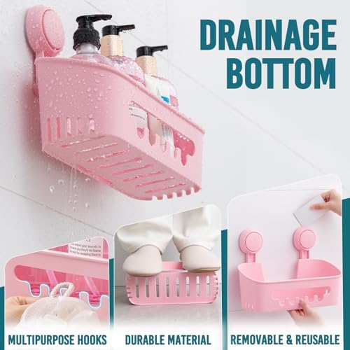 TAILI Shower Caddy Suction Cup, Bathroom Organizer Shelf Pink