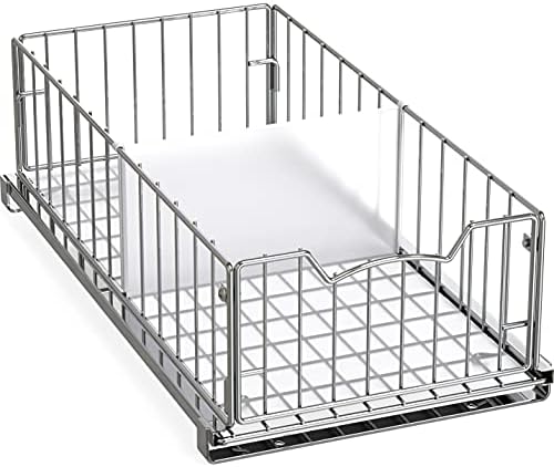 Simple Houseware Pull-Out Cabinet Sliding Basket, 17.2Dx9.7Wx5H, Chrome