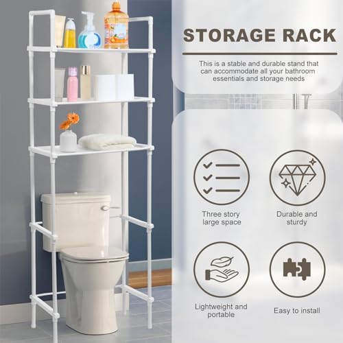 Over The Toilet 3-Tier Storage Cabinet, Above Toilet Storage Rack, Behind Toilet Shelf, Bathroom Organizer Freestanding Toilet Shelf Space Saver for Home Bathroom (White)