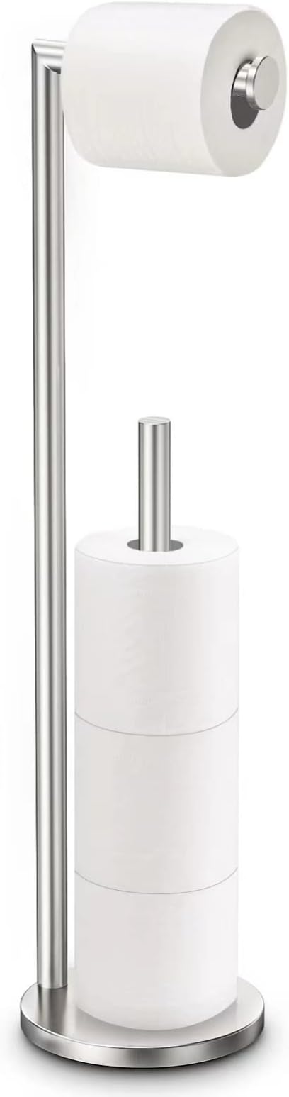 Toilet Paper Holder Stand, Brushed Nickel Toilet Paper Holder Free Standing | Stainless Steel Toilet Paper Holder for 4 Rolls, Bathroom Organizers and Storage with Anti-Slip Base and Rustproof