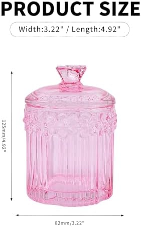 2 Pack Qtip Holder Glass Bathroom Storage Canisters for Cotton Rounds, Apothecary Jars with Lids, Cute Crystal Beauty Eggs Makeup Pads Dispenser, Candy Container Floss Organizers (Pink)