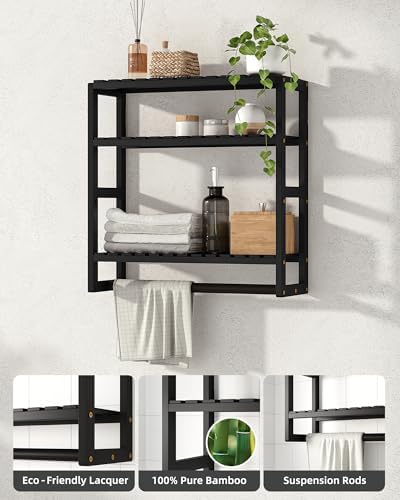 Galood Over The Toilet Storage Bathroom Shelves Wall Mounted 3 Tier Black