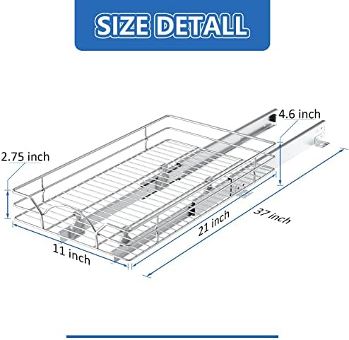 ROOMTEC Pull Out Cabinet Organizer - 11" W x 21" D, Slide Out Storage Shelves, Fits 12.5" Opening