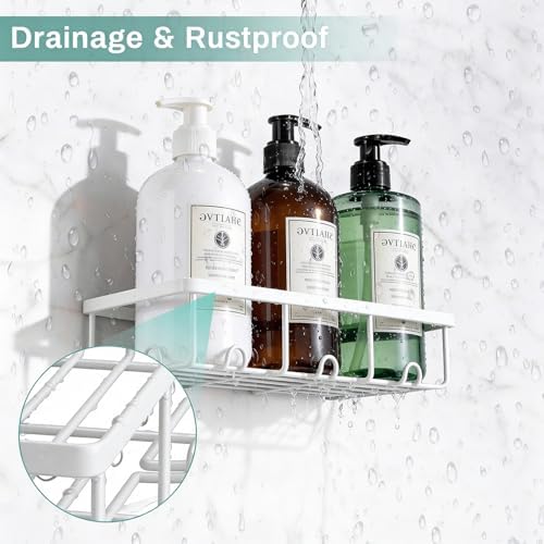 Adhesive Large Wall Shower Caddy Shelves for Inside Shower with Hooks