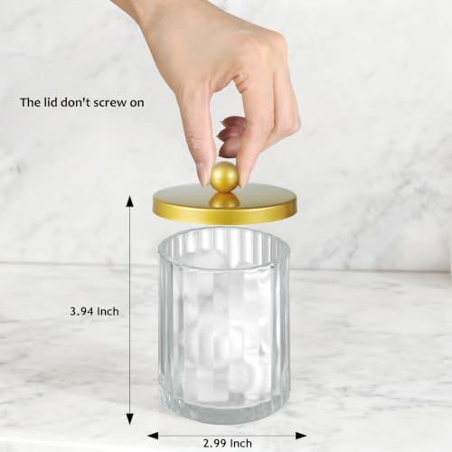 Amolliar Qtip Holder for Bathroom, Clear Glass Apothecary Jar(Gold 2 Pack)