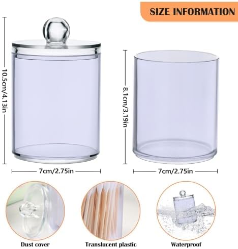 Gredecor 4 Pack Lavender Qtip Holder Organizer Dispenser Clear Bathroom Storage Canister Cotton Ball Holder Bathroom Containers for Cotton Swabs/Pads/Floss