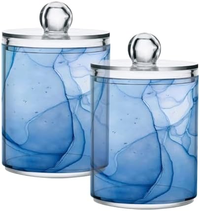 MNSRUU 2 Pack Qtip Holder Organizer Dispenser Blue Marble Fluid Art Bathroom Storage Canister Cotton Ball Holder Bathroom Containers for Cotton Swabs/Pads/Floss