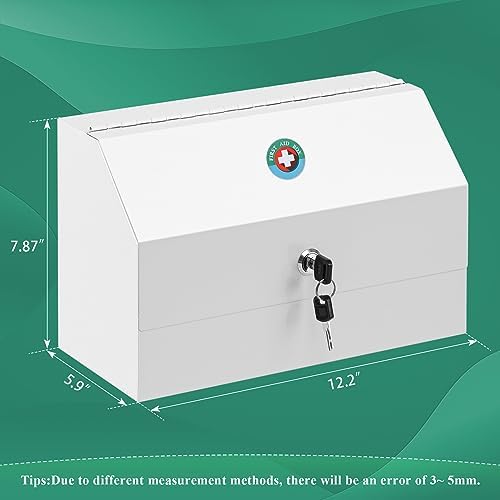 KYODOLED Medicine Lock Box with Keys, Wall Mount Steel Cabinet, White