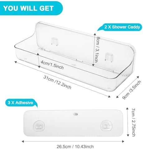 CGBE 2-Pack Adhesive Shower Shelves, Acrylic Bathroom Wall Caddy, Clear