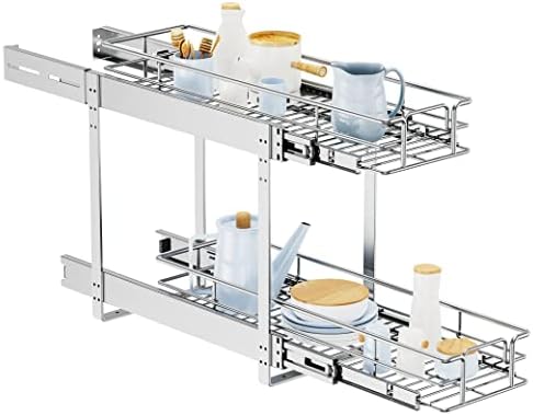 LOVMOR Individual Pull Out Cabinet Organizer, 2 Tier Slide Out Cabinet Drawers, Pots and Pans Organizer and Storage Pantry Shelf for Kitchen (5½" W x 21½" D)