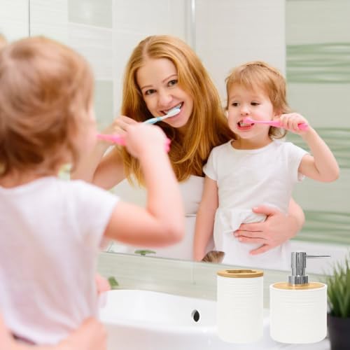 2 PCS Bathroom Accessories Set, White Soap Dispenser and Toothbrush Holder