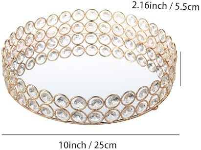 Feyarl Crystal Perfume Tray Makeup Cosmetic Vanity Organizer Jewelry Trinket Display Storage Mirrored Decorative Tray Skin Care Tray for Dresser Home Deco Birthday Gift(Round 10" inch) (Gold)