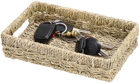 Hipiwe Small Key Basket Bowl for Entryway Organizer Seagrass Wicker Tray