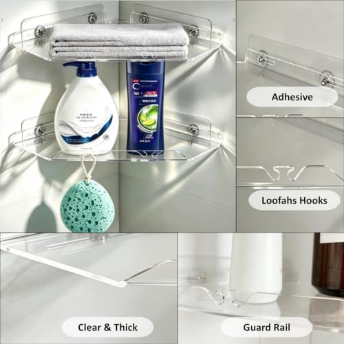 Corner Shower Caddy Shelf Rack, 10"x10" 1 Tier Clear