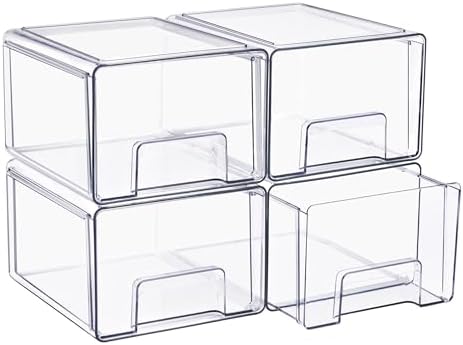 Sorbus Clear Stackable Storage Drawers with Handles (Large, 4 Pack)