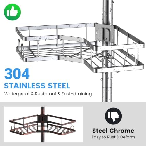 Adjustable Shower Caddy Tension Pole: Rustproof Corner Bathroom Shelves