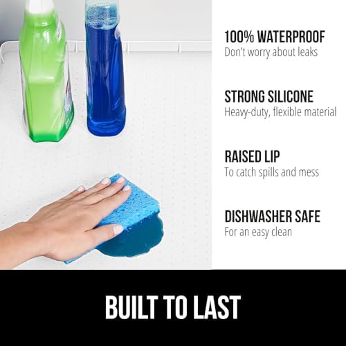 GORILLA GRIP Waterproof Silicone Under Sink Mat, Stay in Place, 34x22 White