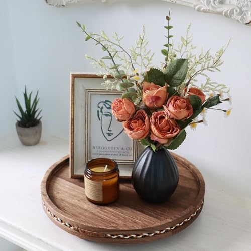 Round Wooden Decorative Tray Coffee Table Tray Home Decor 11.8"Strip Rustic