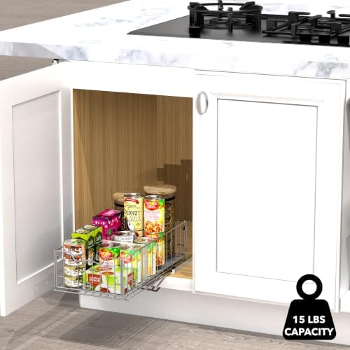 Simple Houseware Pull-Out Cabinet Sliding Basket, 17.2Dx9.7Wx5H, Chrome