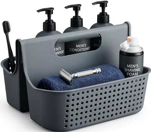Haundry Portable Shower Caddy Basket, 2 Compartments Plastic Cleaning Caddy Organizer, Large Storage Tote with Handle for Bathroom, College, Dorm Room Essentials, Grey
