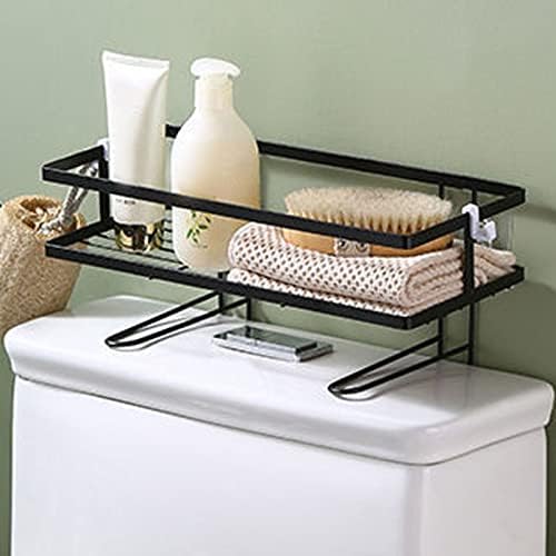 Toilet Shelf, Thickening Waterproof Multifunctional Double Layer Storage Rack, Large Capacity Nail Free Installation Organizer Rack, Stylish Iron Bathroom Organizer Over Toilet(Single Layer Black)