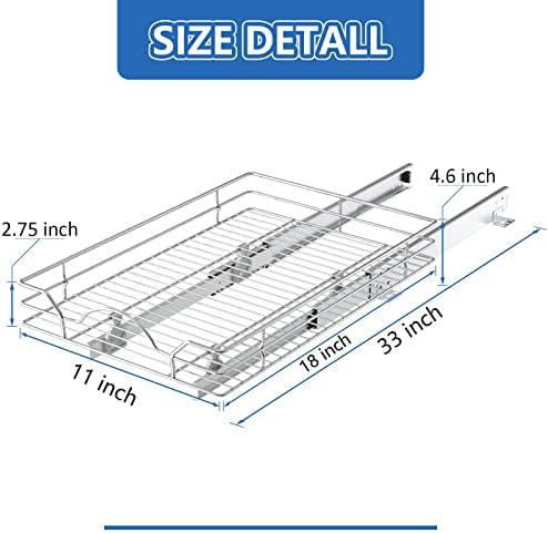 ROOMTEC Pull Out Cabinet Organizer 11"W x 18"D, for Cabinet Pull Out Shelves Cabinet Drawers Slide Out Kitchen Cabinet Organizer Storage Shelves, Fits 12.5" Opening Cabinet