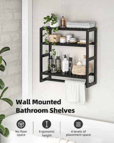 Galood Over The Toilet Storage Bathroom Shelves Wall Mounted 3 Tier Black-L