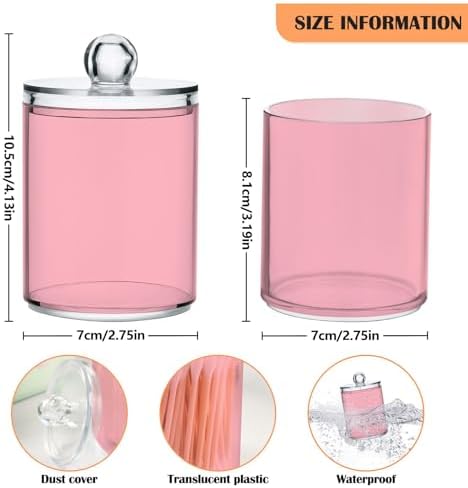 Gredecor 4 Pack Light Pink Qtip Holder Organizer Dispenser Clear Bathroom Storage Canister Cotton Ball Holder Bathroom Containers for Cotton Swabs/Pads/Floss