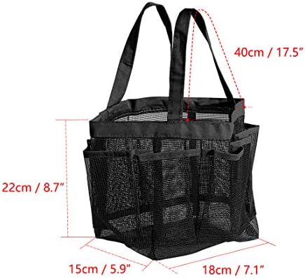 uxcell Portable Caddy with 7 Mesh Storage Pockets, Quick Dry Shower Tote Bag Oxford Hanging Toiletry and Bath Organizer for Shampoo, Conditioner, Soap Other Bathroom Accessories, Black