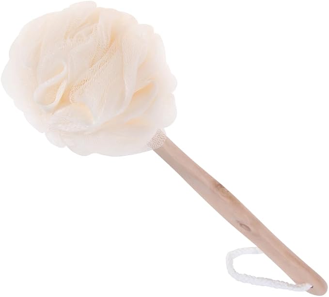 Ipetboom Long Handle Bath Sponge Brush with Loofah Mesh Exfoliating Scrubber for Shower Back and Feet Dead Skin Removal Suitable for Men and Women 13.77 Inch Handle